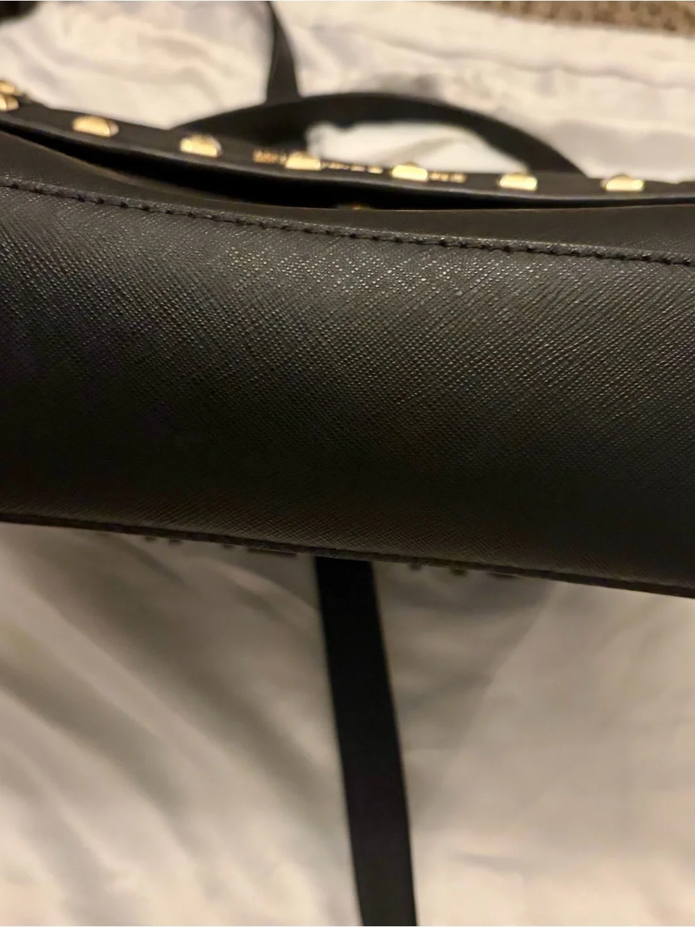 MICHAEL KORS Black Leather Studded Crossbody Bag with Gold Hardware